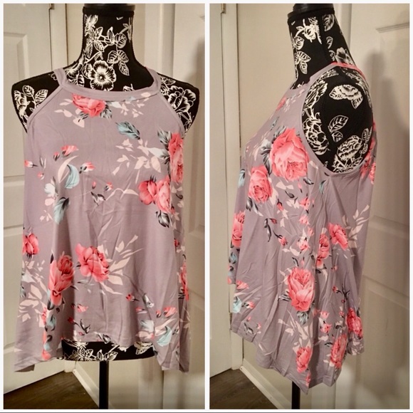 Beautiful Gray Floral Sleeveless Top - Picture 3 of 3